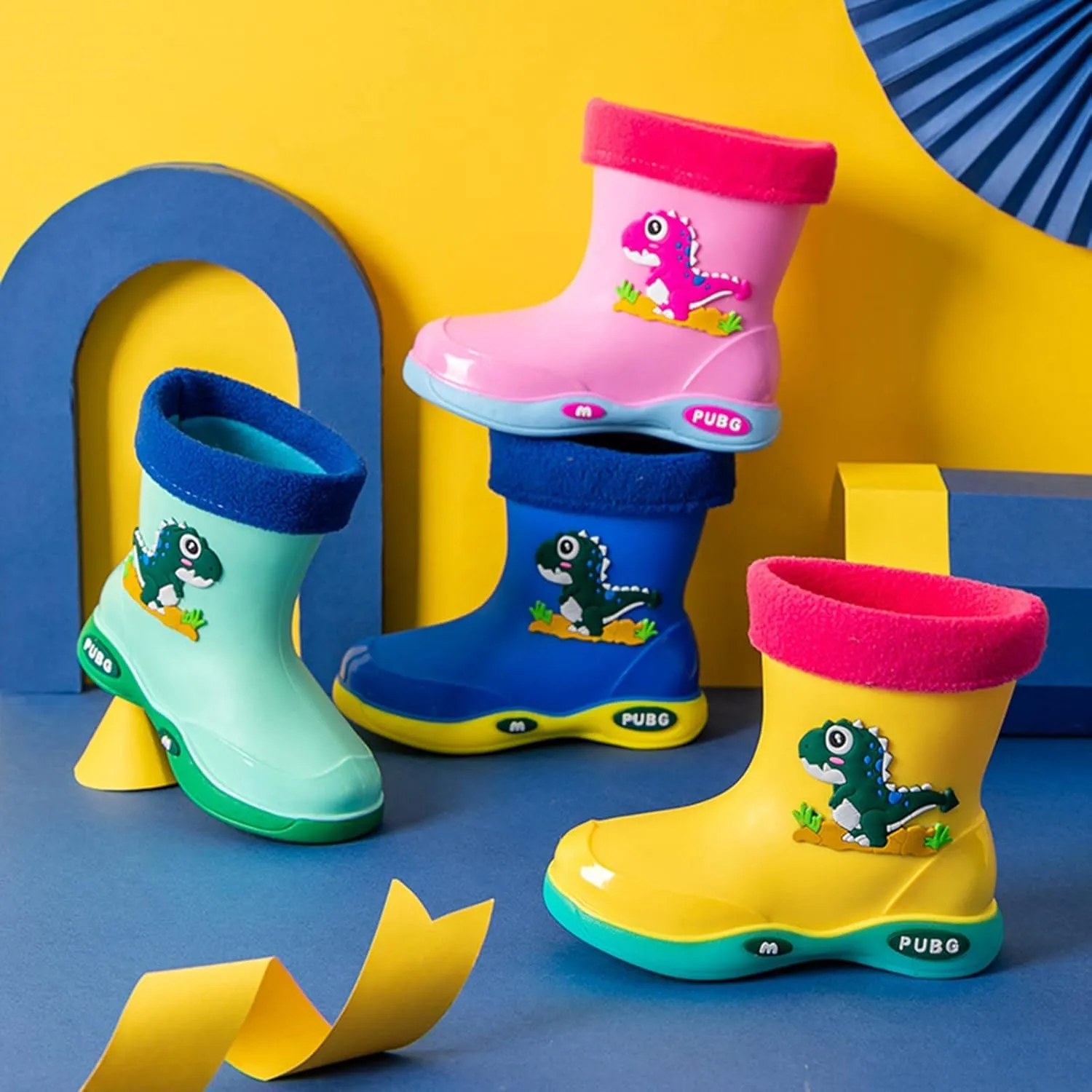 Toddler Warm Lined Rain Boots Baby Kids Dinosaur Rain Shoes Toddler Boy Rainboots Waterproof Boots For Boys