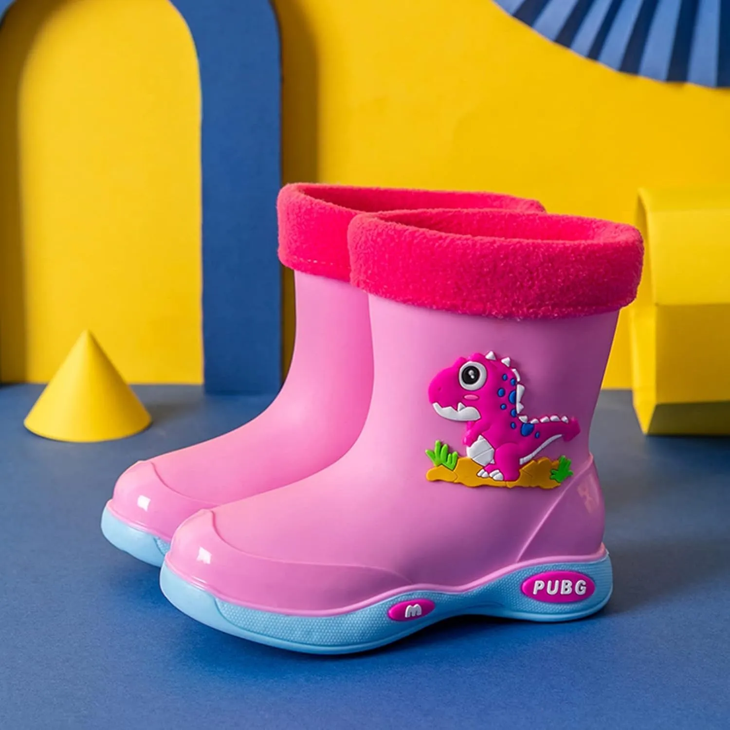 Toddler Warm Lined Rain Boots Baby Kids Dinosaur Rain Shoes Toddler Boy Rainboots Waterproof Boots For Boys