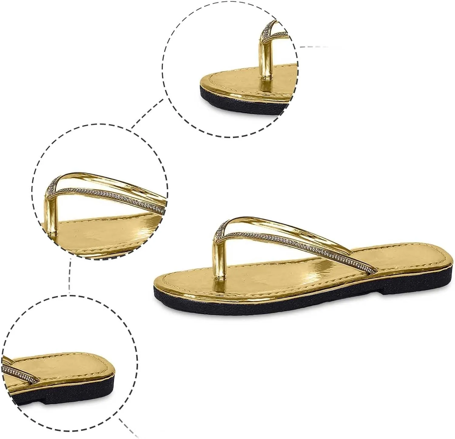 Trendy Women's Slippers Rhinestone T-Strap Thong Sandals Open Toe Buckle Adjustable Flops for Summer Beach Vacation Stylish Dressy Footwear