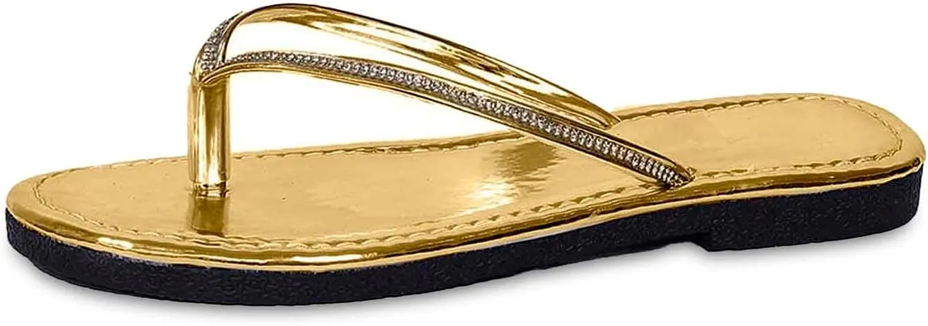 Trendy Women's Slippers Rhinestone T-Strap Thong Sandals Open Toe Buckle Adjustable Flops for Summer Beach Vacation Stylish Dressy Footwear