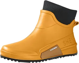 Waterproof Rain Boots Women Knit Lined Mens Grounded Footwear Boots Ankle Booties Heels Dress Barefoot Shoes Short Boots Slip-Ons Garden Fashion Ladies Rain Boot