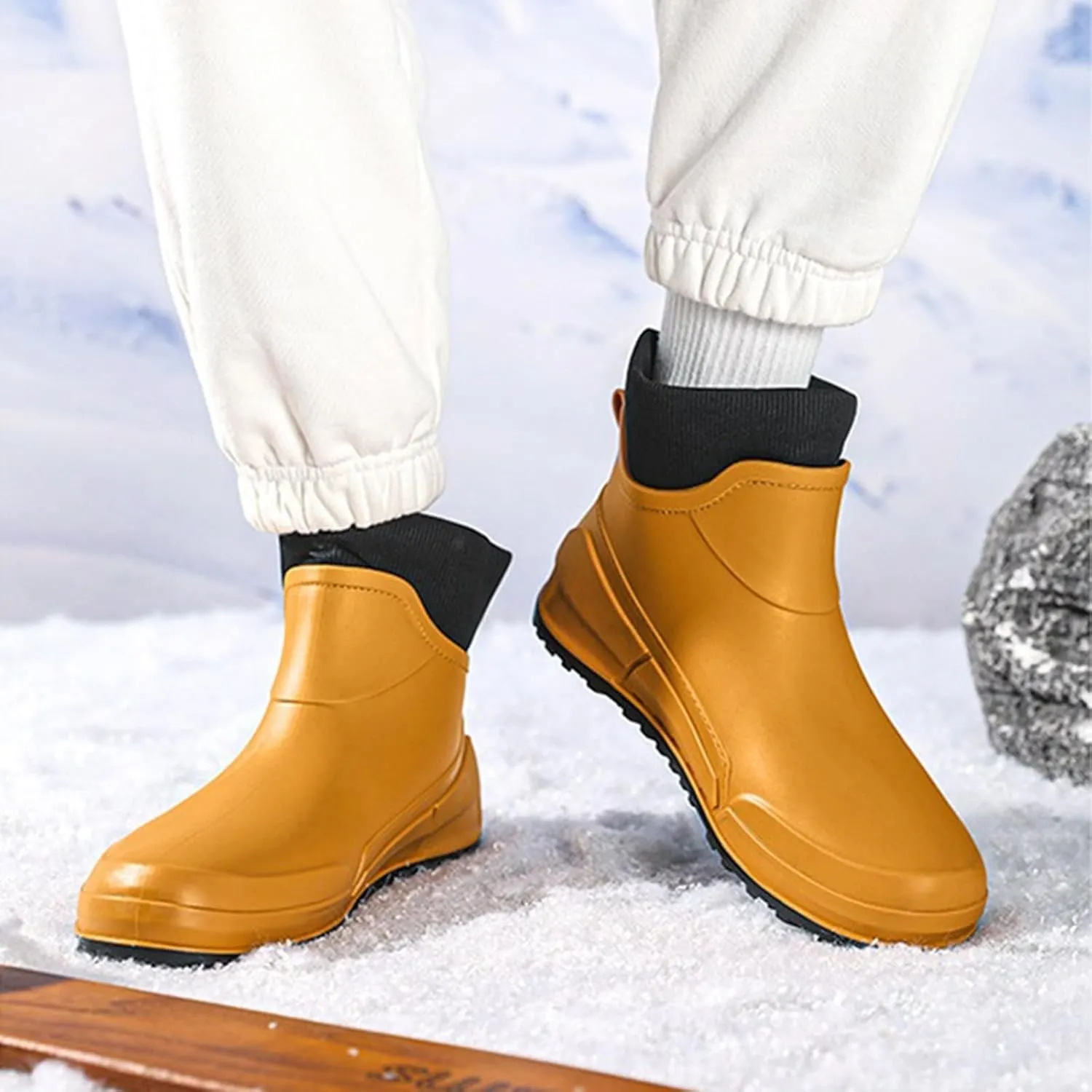 Waterproof Rain Boots Women Knit Lined Mens Grounded Footwear Boots Ankle Booties Heels Dress Barefoot Shoes Short Boots Slip-Ons Garden Fashion Ladies Rain Boot