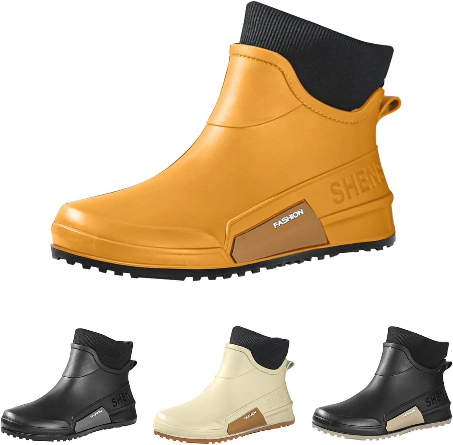 Waterproof Rain Boots Women Knit Lined Mens Grounded Footwear Boots Ankle Booties Heels Dress Barefoot Shoes Short Boots Slip-Ons Garden Fashion Ladies Rain Boot