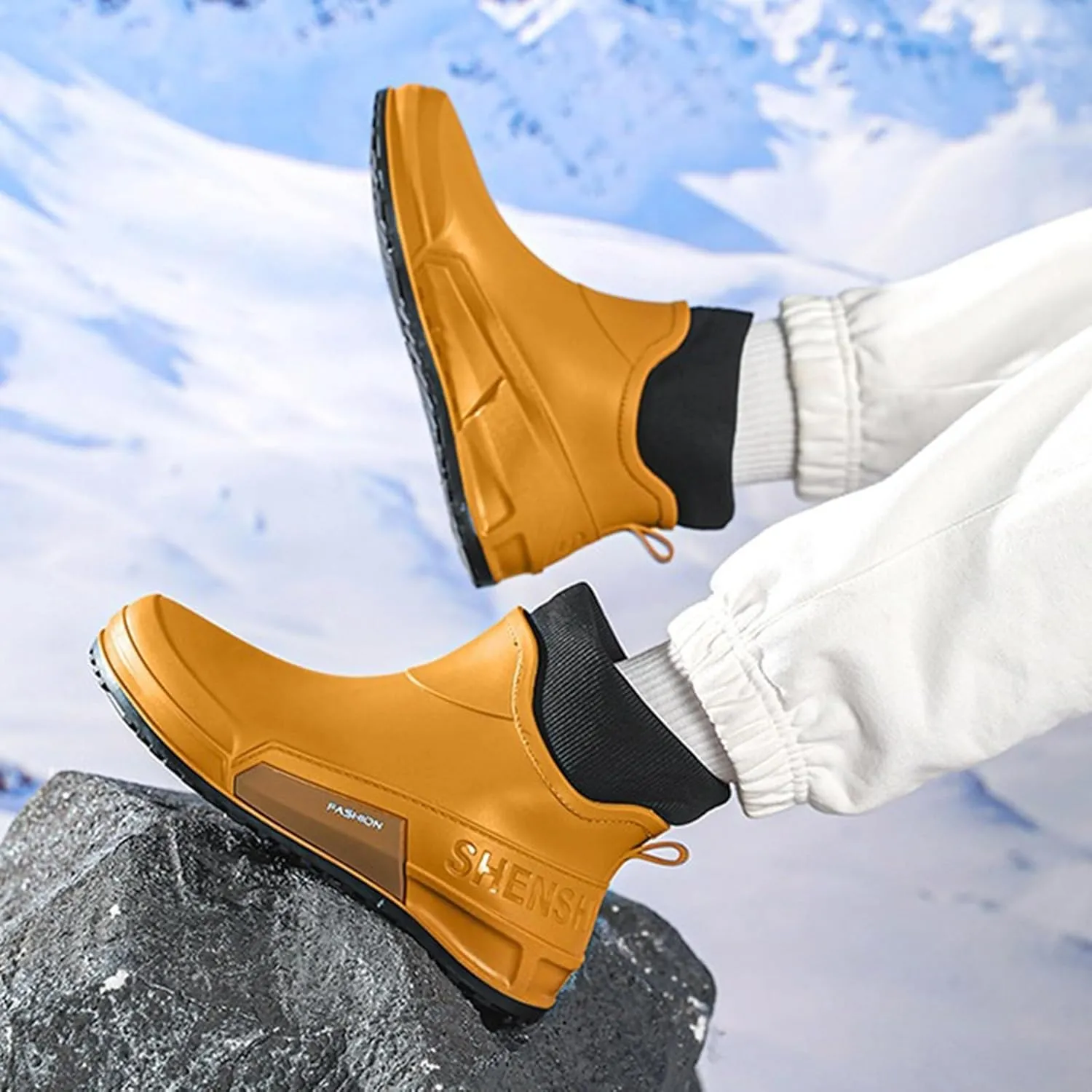 Waterproof Rain Boots Women Knit Lined Mens Grounded Footwear Boots Ankle Booties Heels Dress Barefoot Shoes Short Boots Slip-Ons Garden Fashion Ladies Rain Boot