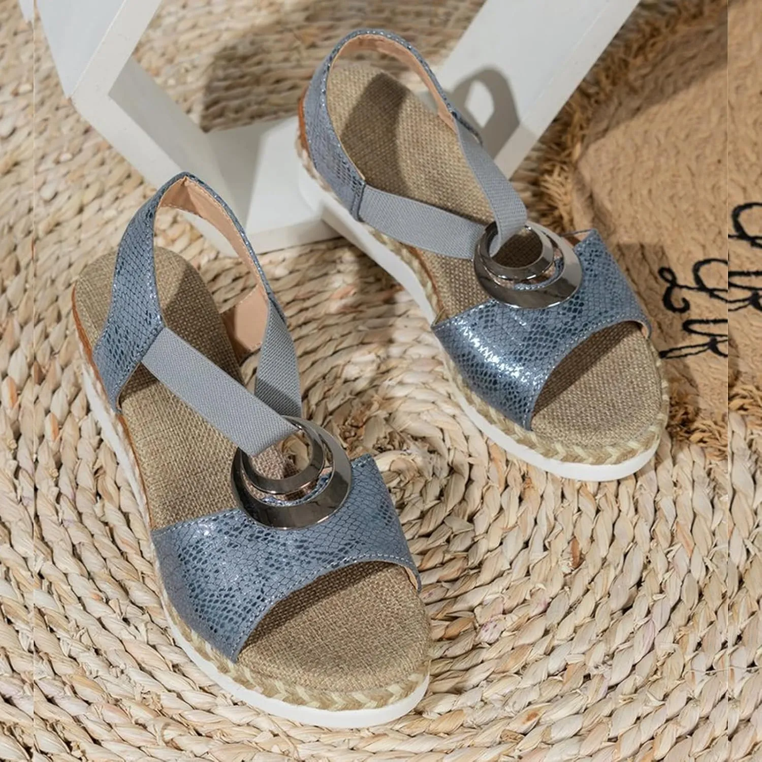 Wedge Sandals for Women 2025 Summer Open Toe Platform Wedges, Fashion Metal Decoration Cross Ankle Strap Sandals Comfortable Beach Platform Walking Shoes