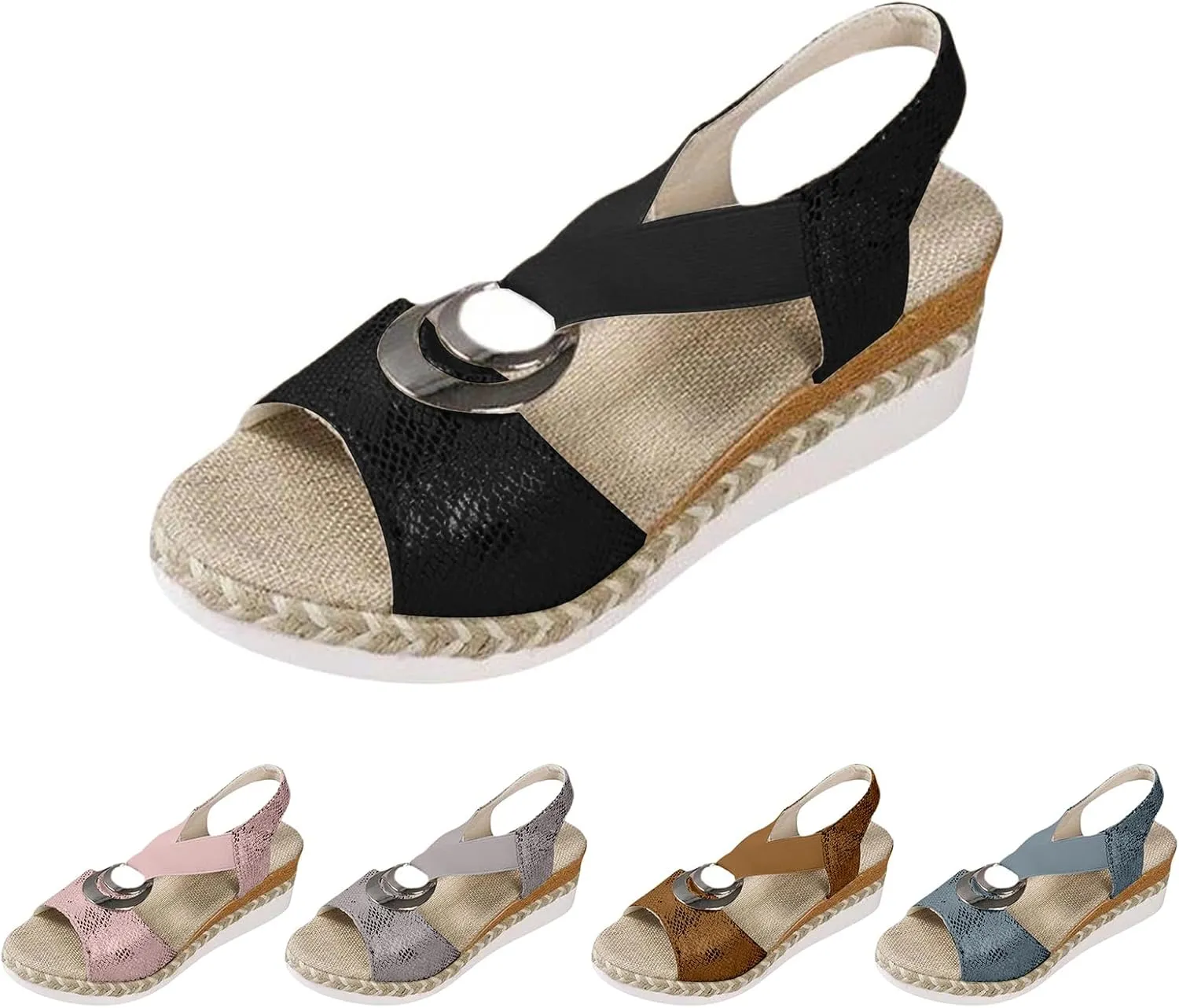 Wedge Sandals for Women 2025 Summer Open Toe Platform Wedges, Fashion Metal Decoration Cross Ankle Strap Sandals Comfortable Beach Platform Walking Shoes