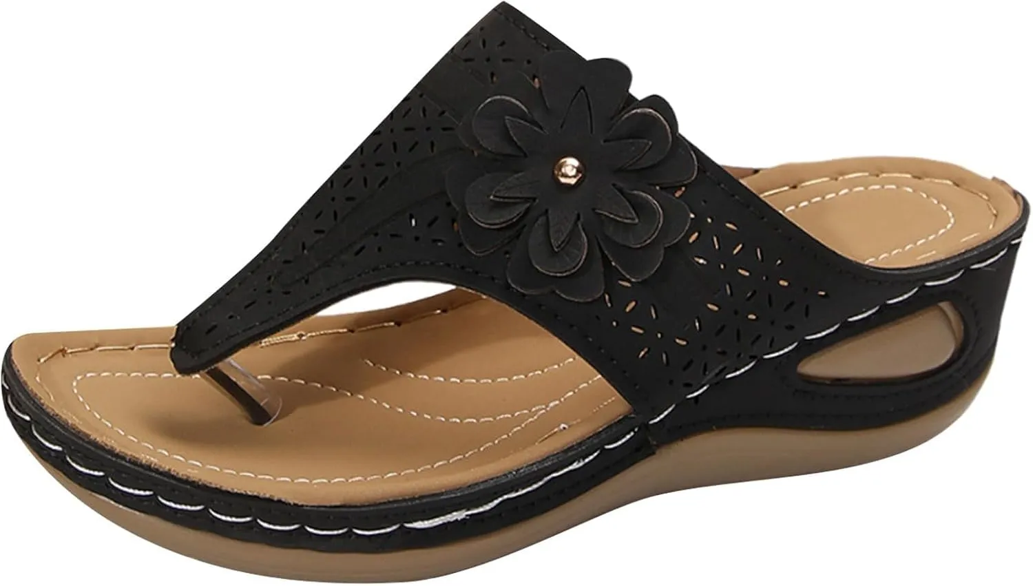 Wedge Sandals for Women Wide Width Casual Comfortable Flip Flops Arch Support Wedge Sandals Slip On Platform Slippers Beach Shoes
