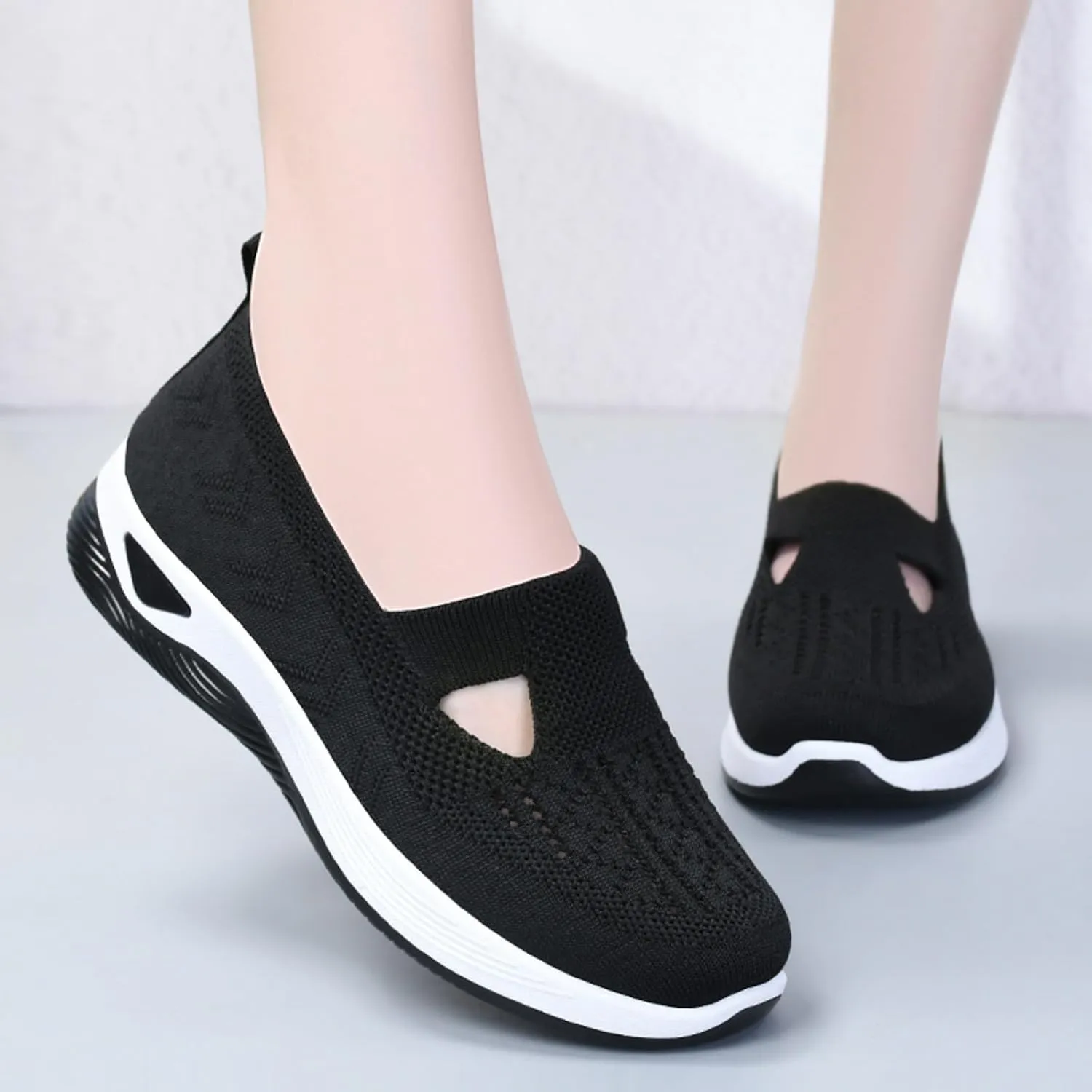 Women Comfortable Slip On Shoes Lightweight Walking Sneakers Canvas Casual Flats Non Slip Elastic Loafers