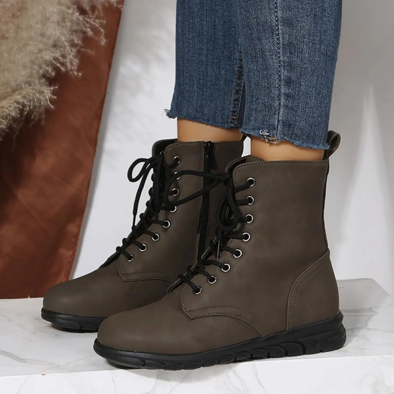 Women's Ankle Boots & Booties Low Heel Booties Short Boots for Women Hiking Boot Laces Men Comfy Casual Closed Back Chunky Low Heel Classic Pointed Toe