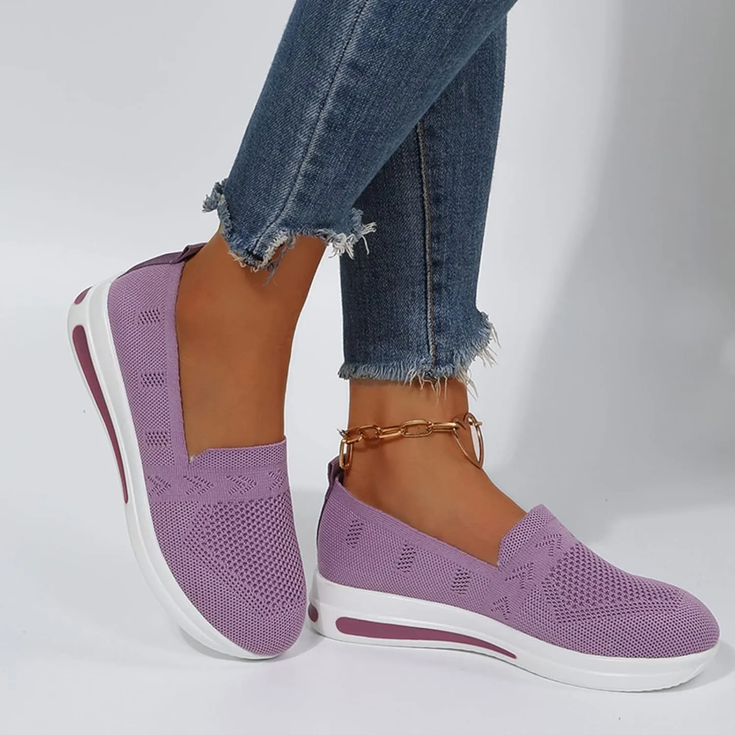 Womens Casual Slip On Loafers Comfortable Walking Shoes Lightweight Canvas Sneakers Flat Non Slip Flats