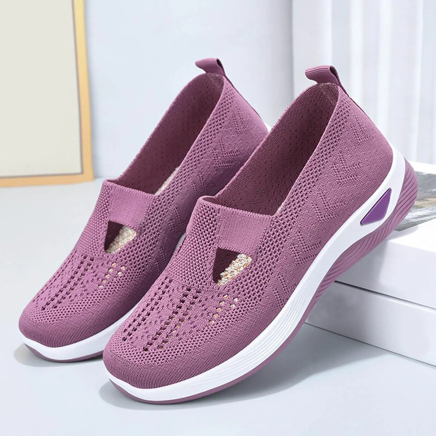 Womens Comfortable Orthopedic Sneakers Slip On Walking Shoes with Arch Support Casual Loafers for Plantar Fasciitis Foot Pain Relief Swollen Feet