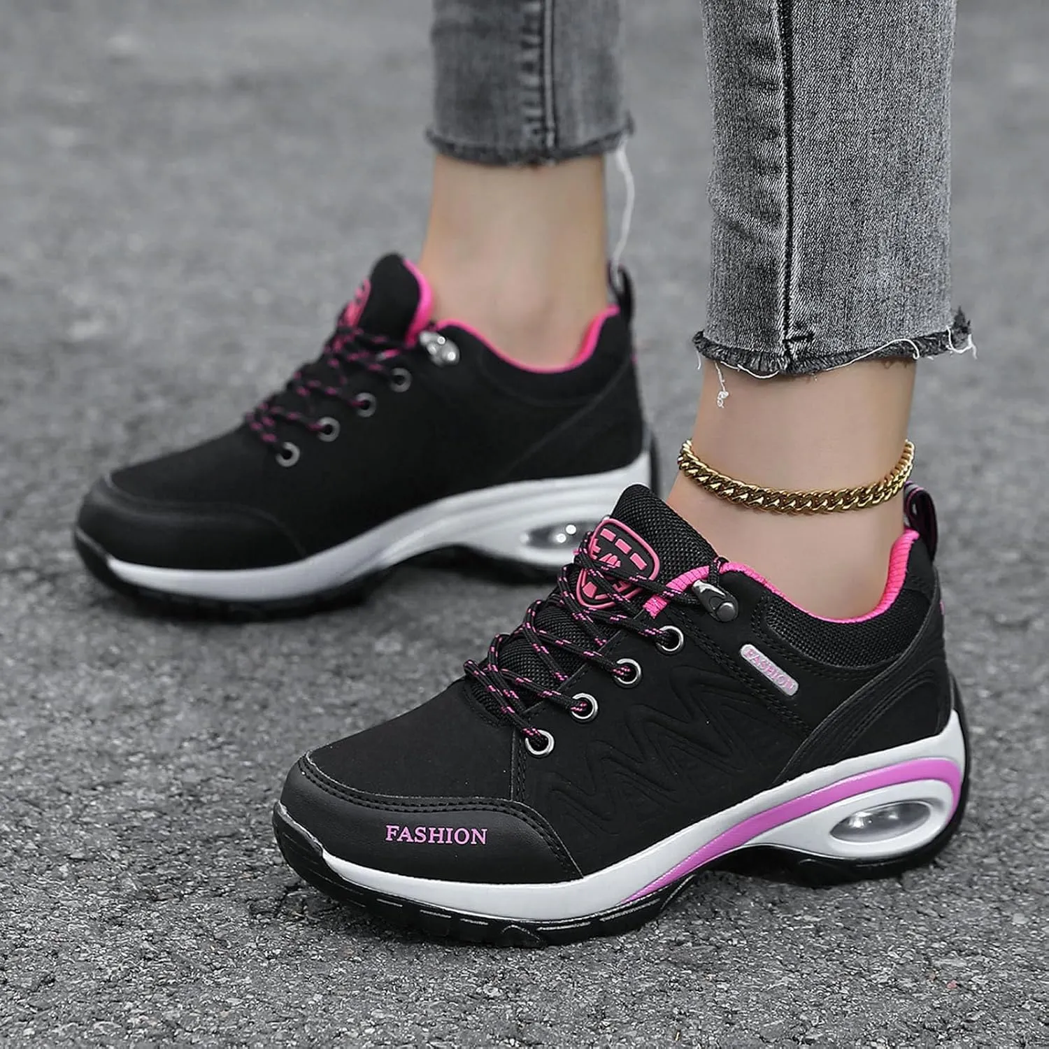 Women's Fashion Sneakers Lace-Up Walking Shoes Comfortable Casual Athletic Non-Slip Running Fashion Sneakers