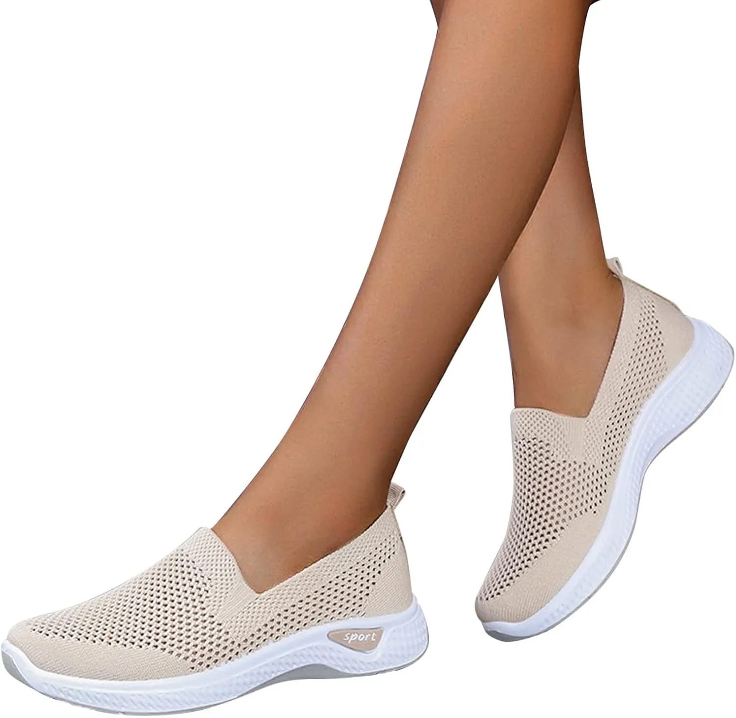 Womens Flat Slip On Sneakers Casual Walking Shoes Lightweight Canvas Comfortable Elastic Non Slip Loafers