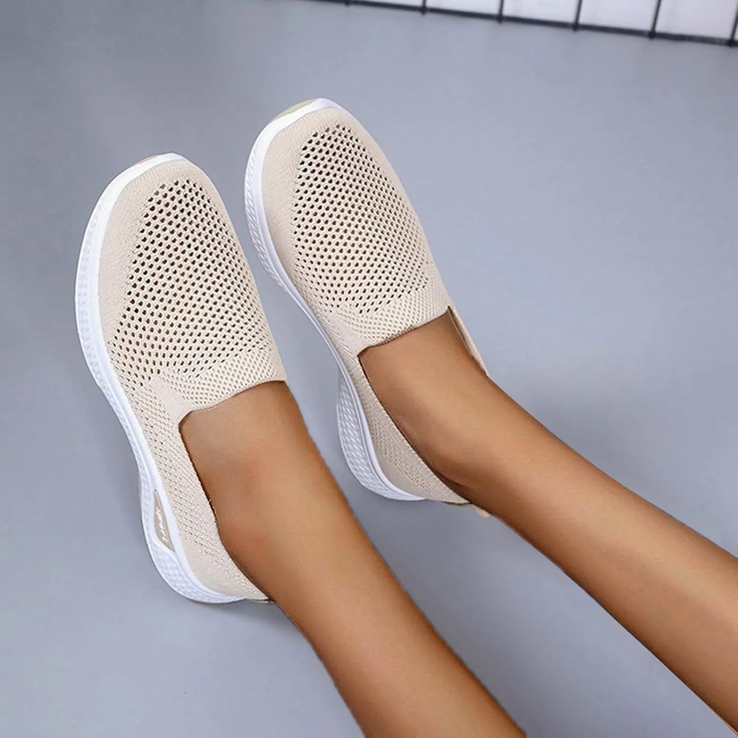 Womens Flat Slip On Sneakers Casual Walking Shoes Lightweight Canvas Comfortable Elastic Non Slip Loafers