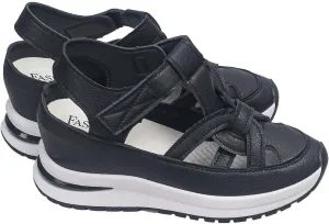 Women's Platform & Wedge Sandals Hollow Out Breathable Leather Sneakers with Arch Support, Closed Toe Ankle Strap Platform Sandals Comfortable Adjustable Buckle Slip on Walking Shoes