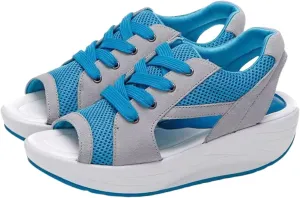 Women's Platform Wedge Sandals Comfortable Open Toe Slides Muffin Sandals Cutout Mesh Lace-Up Tennis Shoes Summer Dressy Casual Lightweight Athletic Outdoor Hiking Shoes