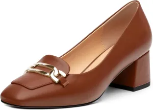 Women's Pumps Low Chunky Block Heel Square Toe Slip On Comfortable Dress Shoes for Work Office Casual
