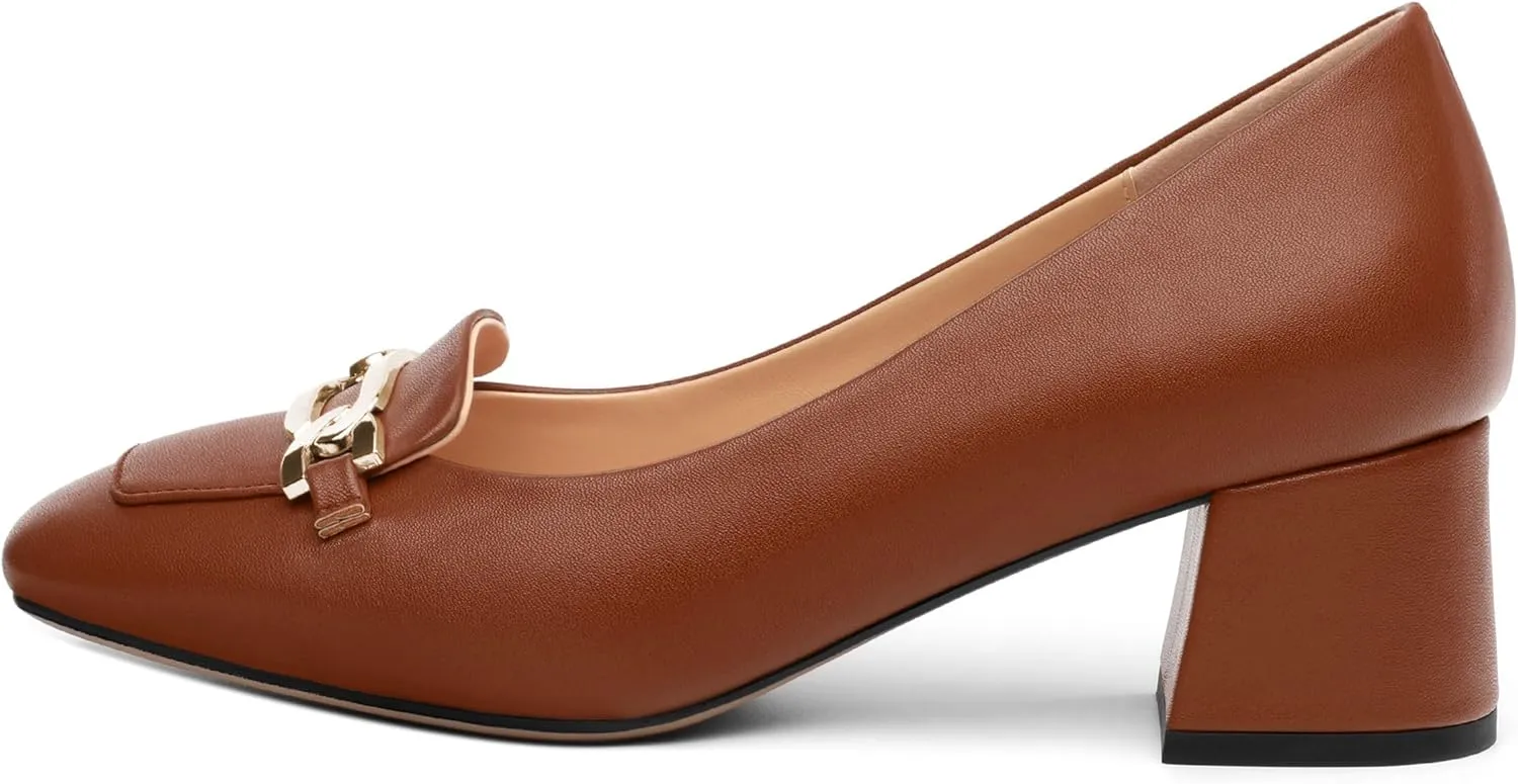 Women's Pumps Low Chunky Block Heel Square Toe Slip On Comfortable Dress Shoes for Work Office Casual