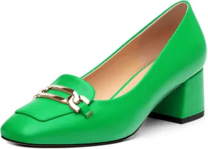 Women's Pumps Low Chunky Block Heel Square Toe Slip On Comfortable Dress Shoes for Work Office Casual