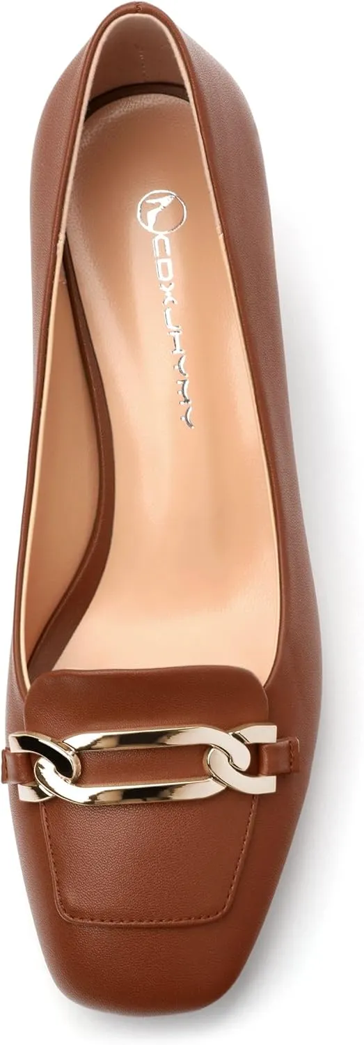 Women's Pumps Low Chunky Block Heel Square Toe Slip On Comfortable Dress Shoes for Work Office Casual