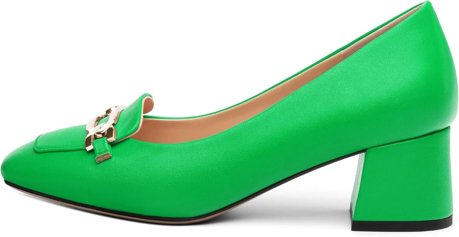 Women's Pumps Low Chunky Block Heel Square Toe Slip On Comfortable Dress Shoes for Work Office Casual