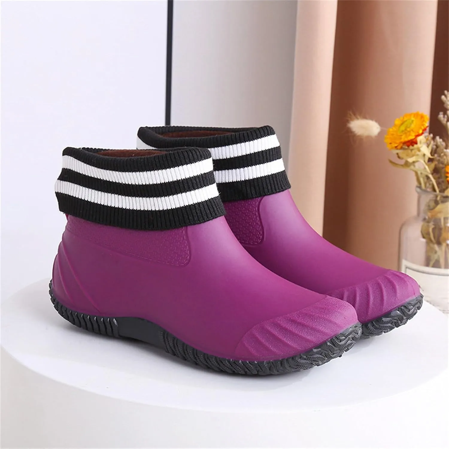 Womens Rain Boots Ankle Knit Lined Mens Grounded Footwear Booties with Heel Non Slip Work Barefoot Shoes Mens Rain Boots Slip On Non-Slip Rubber Waterproof Men's Snow Boots
