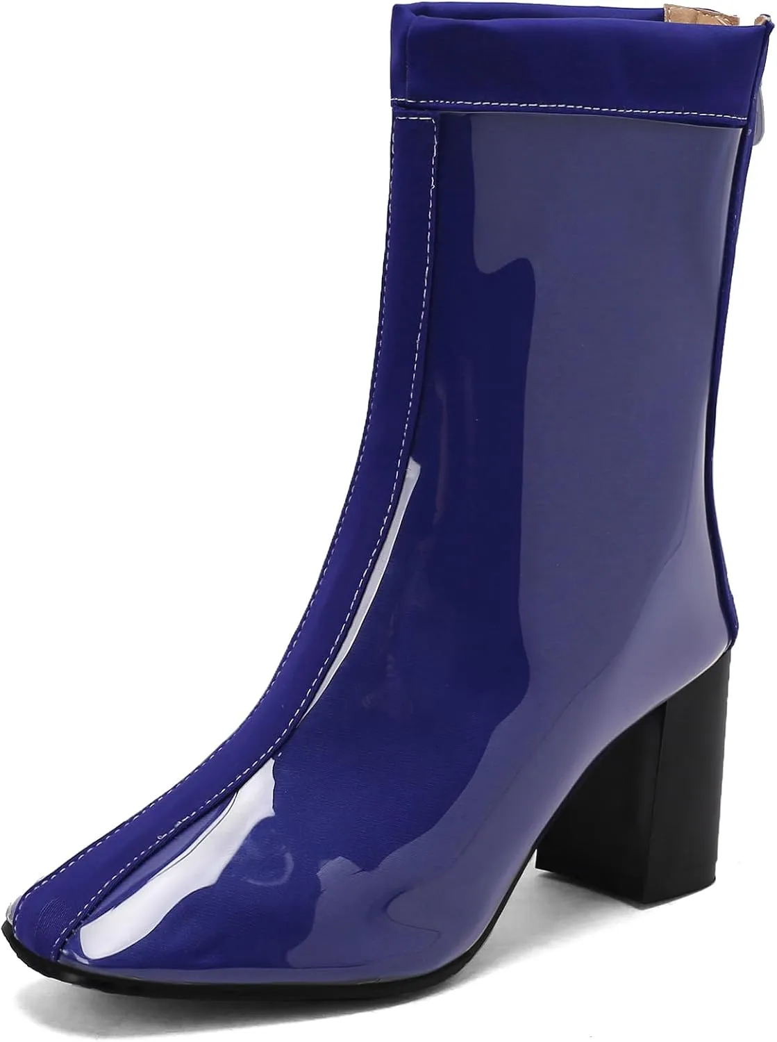 Women's Short Rain Boots Waterproof Rubber Boots Comfort Rainboots Garden Boot Work Booties Round Toe Back Zip Chunky High Heel Ankle Boots