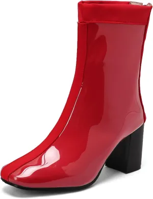 Women's Short Rain Boots Waterproof Rubber Boots Comfort Rainboots Garden Boot Work Booties Round Toe Back Zip Chunky High Heel Ankle Boots
