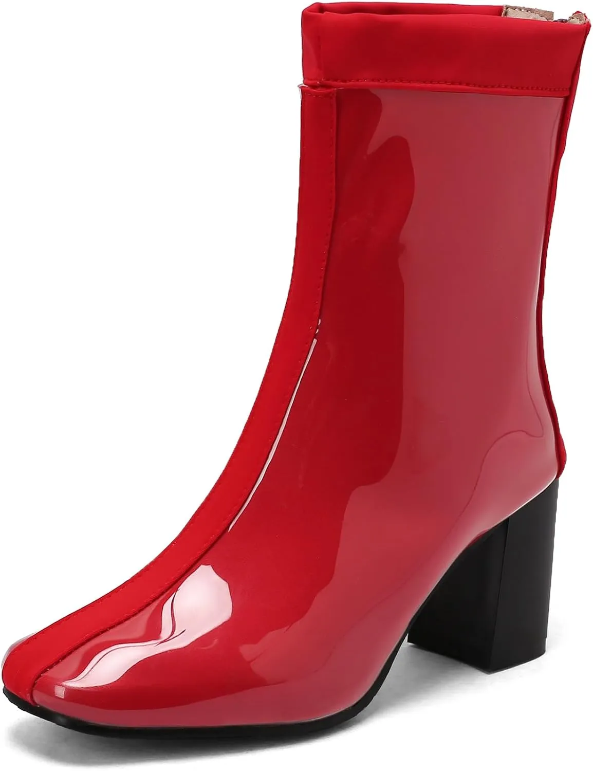 Women's Short Rain Boots Waterproof Rubber Boots Comfort Rainboots Garden Boot Work Booties Round Toe Back Zip Chunky High Heel Ankle Boots