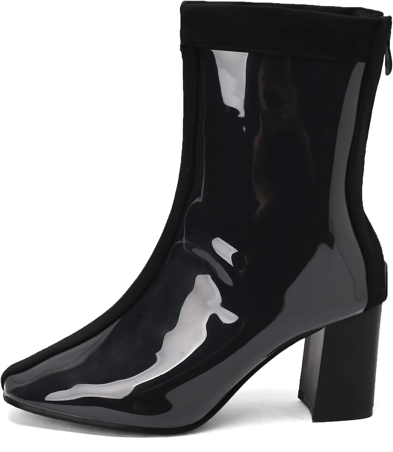 Women's Short Rain Boots Waterproof Rubber Boots Comfort Rainboots Garden Boot Work Booties Round Toe Back Zip Chunky High Heel Ankle Boots