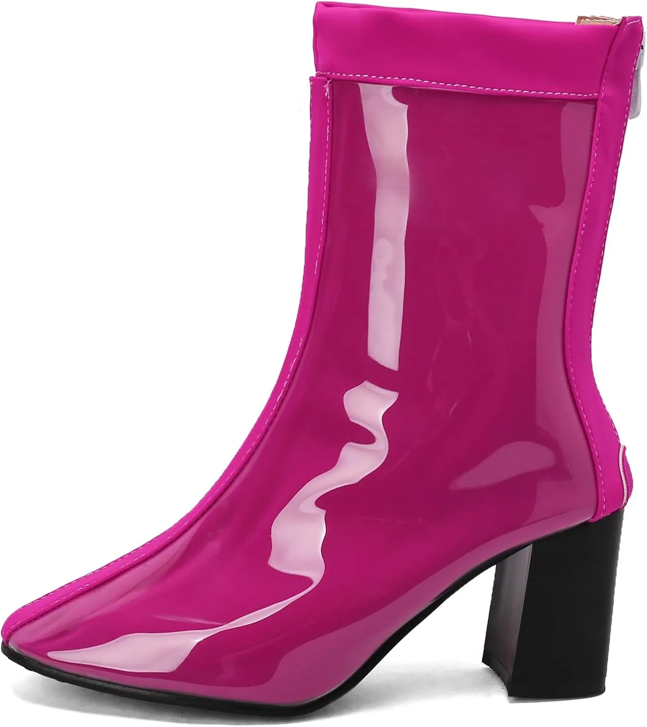 Women's Short Rain Boots Waterproof Rubber Boots Comfort Rainboots Garden Boot Work Booties Round Toe Back Zip Chunky High Heel Ankle Boots