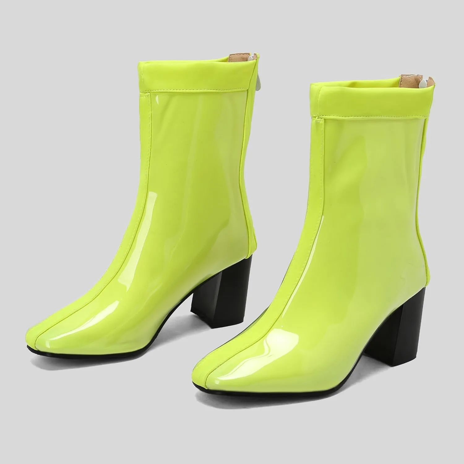 Women's Short Rain Boots Waterproof Rubber Boots Comfort Rainboots Garden Boot Work Booties Round Toe Back Zip Chunky High Heel Ankle Boots