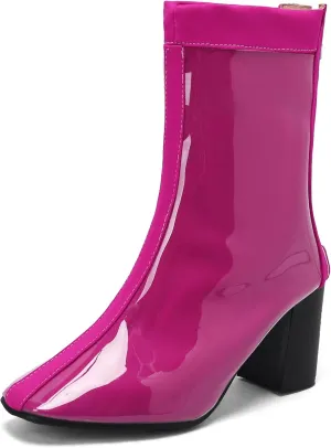 Women's Short Rain Boots Waterproof Rubber Boots Comfort Rainboots Garden Boot Work Booties Round Toe Back Zip Chunky High Heel Ankle Boots
