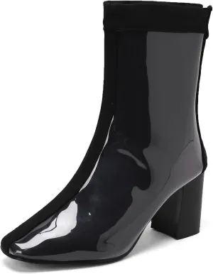 Women's Short Rain Boots Waterproof Rubber Boots Comfort Rainboots Garden Boot Work Booties Round Toe Back Zip Chunky High Heel Ankle Boots