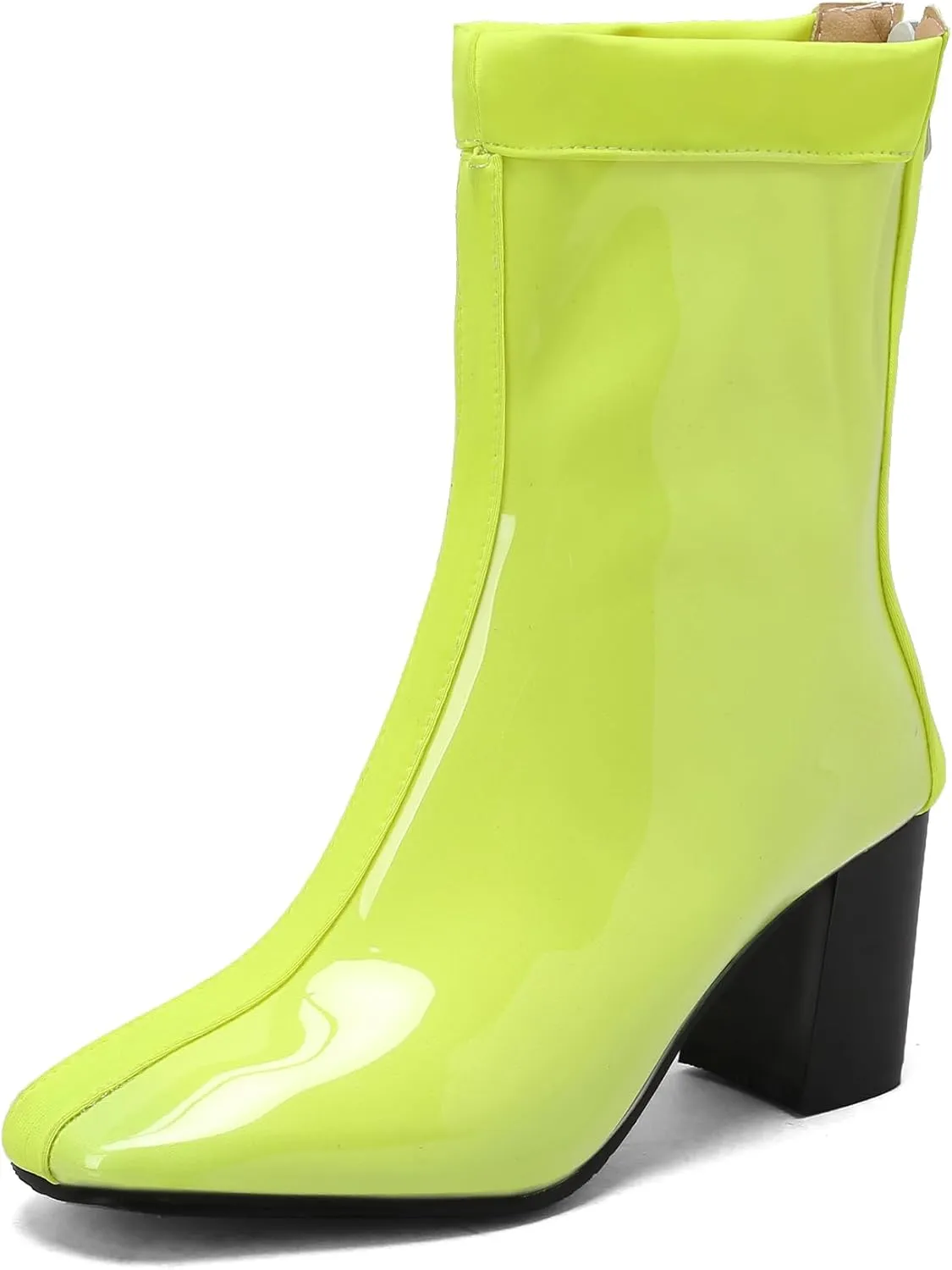 Women's Short Rain Boots Waterproof Rubber Boots Comfort Rainboots Garden Boot Work Booties Round Toe Back Zip Chunky High Heel Ankle Boots
