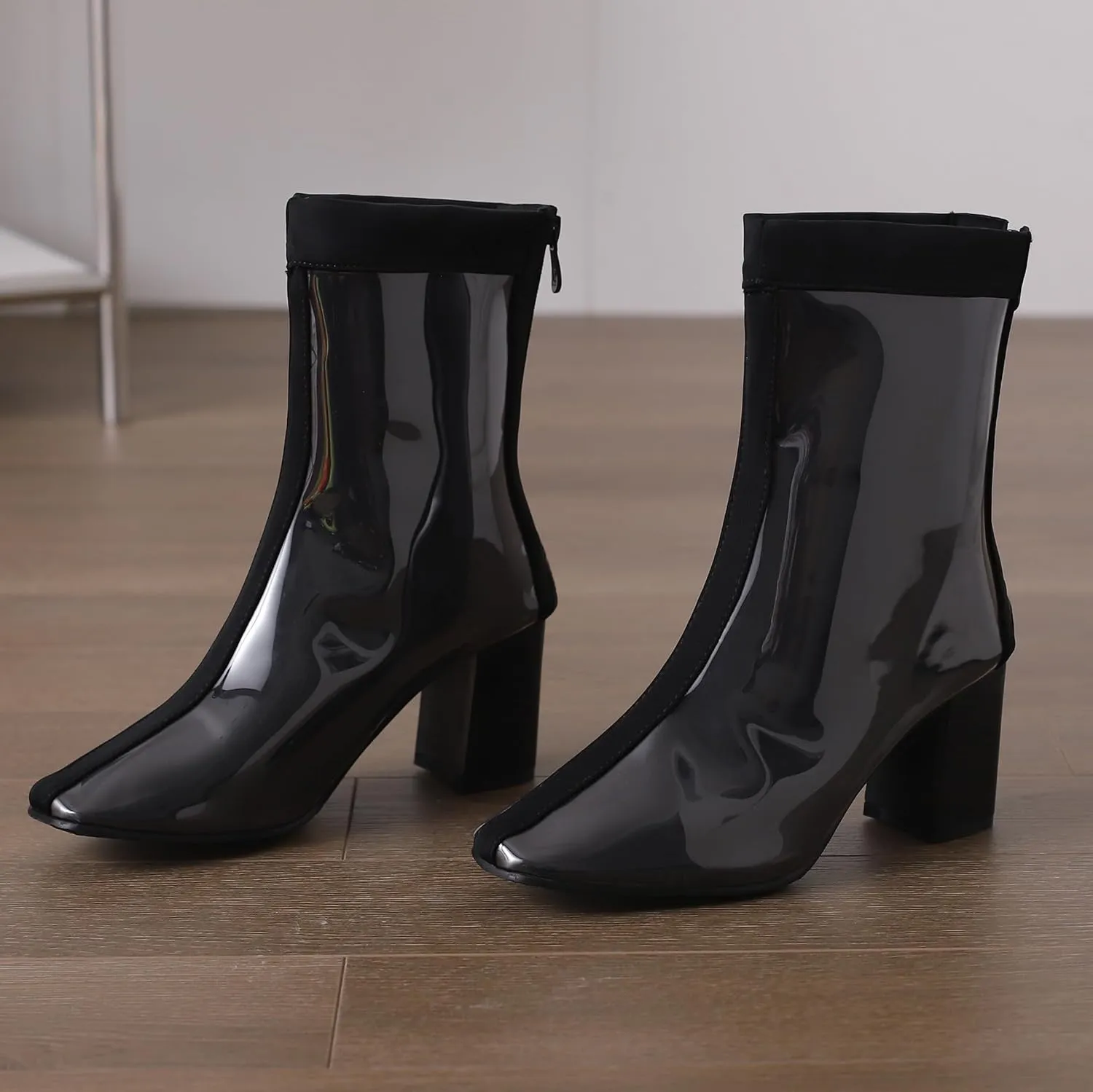 Women's Short Rain Boots Waterproof Rubber Boots Comfort Rainboots Garden Boot Work Booties Round Toe Back Zip Chunky High Heel Ankle Boots