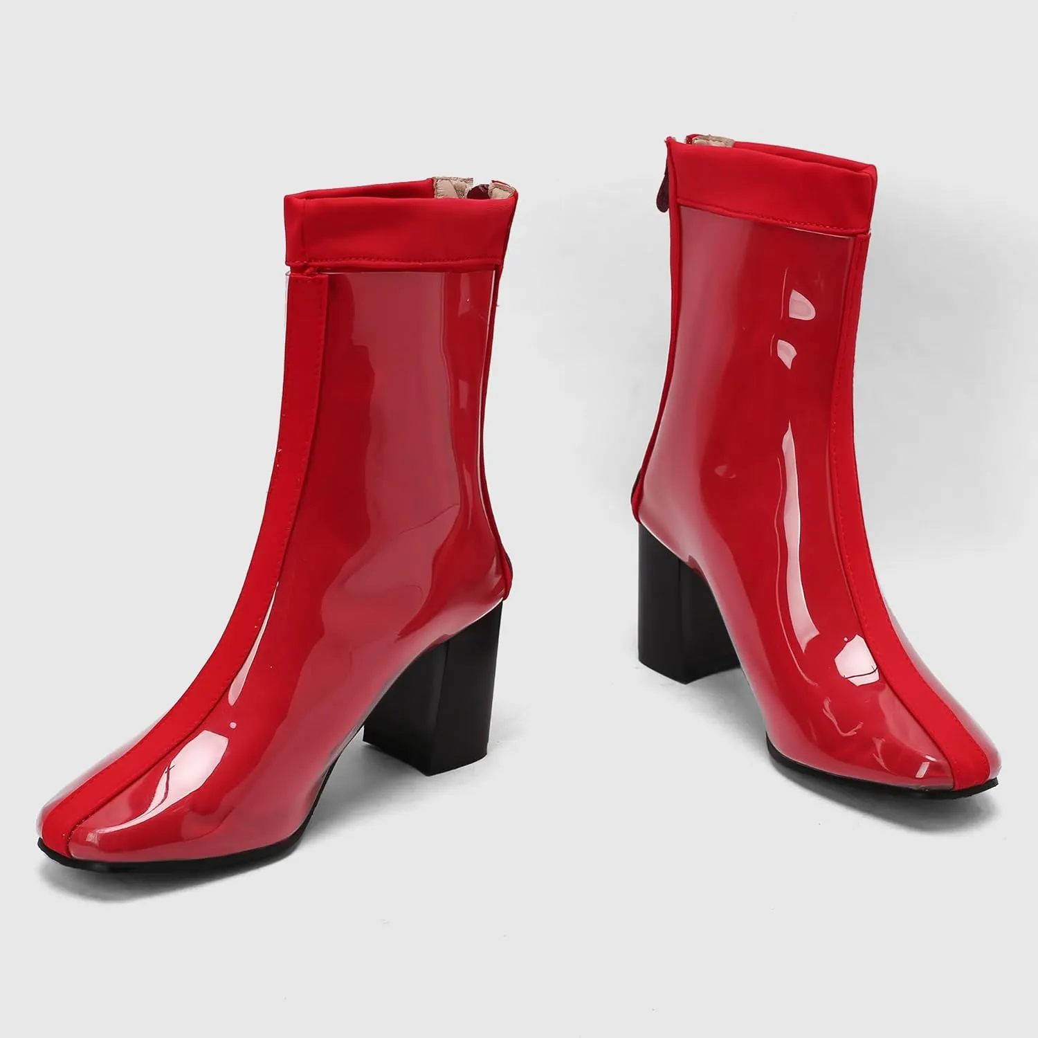 Women's Short Rain Boots Waterproof Rubber Boots Comfort Rainboots Garden Boot Work Booties Round Toe Back Zip Chunky High Heel Ankle Boots