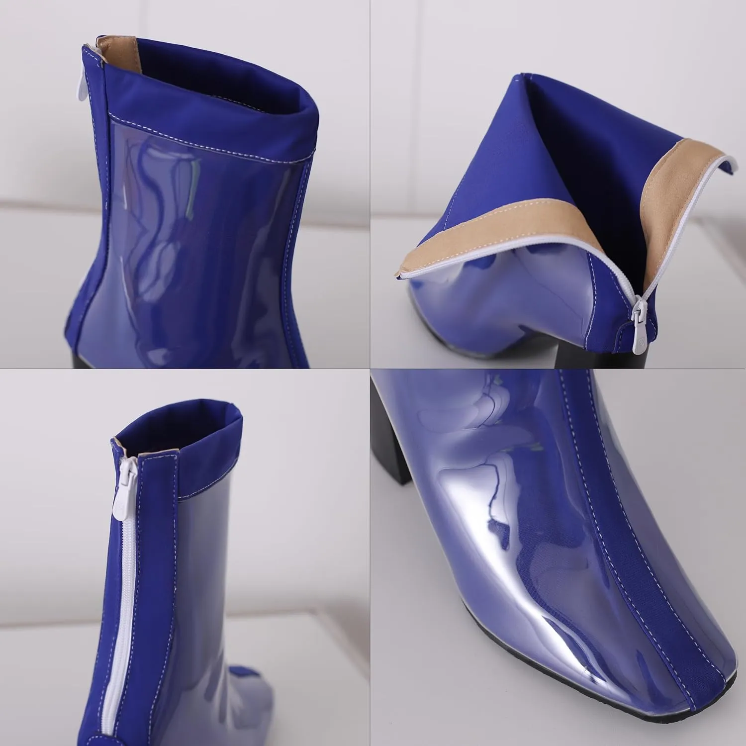 Women's Short Rain Boots Waterproof Rubber Boots Comfort Rainboots Garden Boot Work Booties Round Toe Back Zip Chunky High Heel Ankle Boots