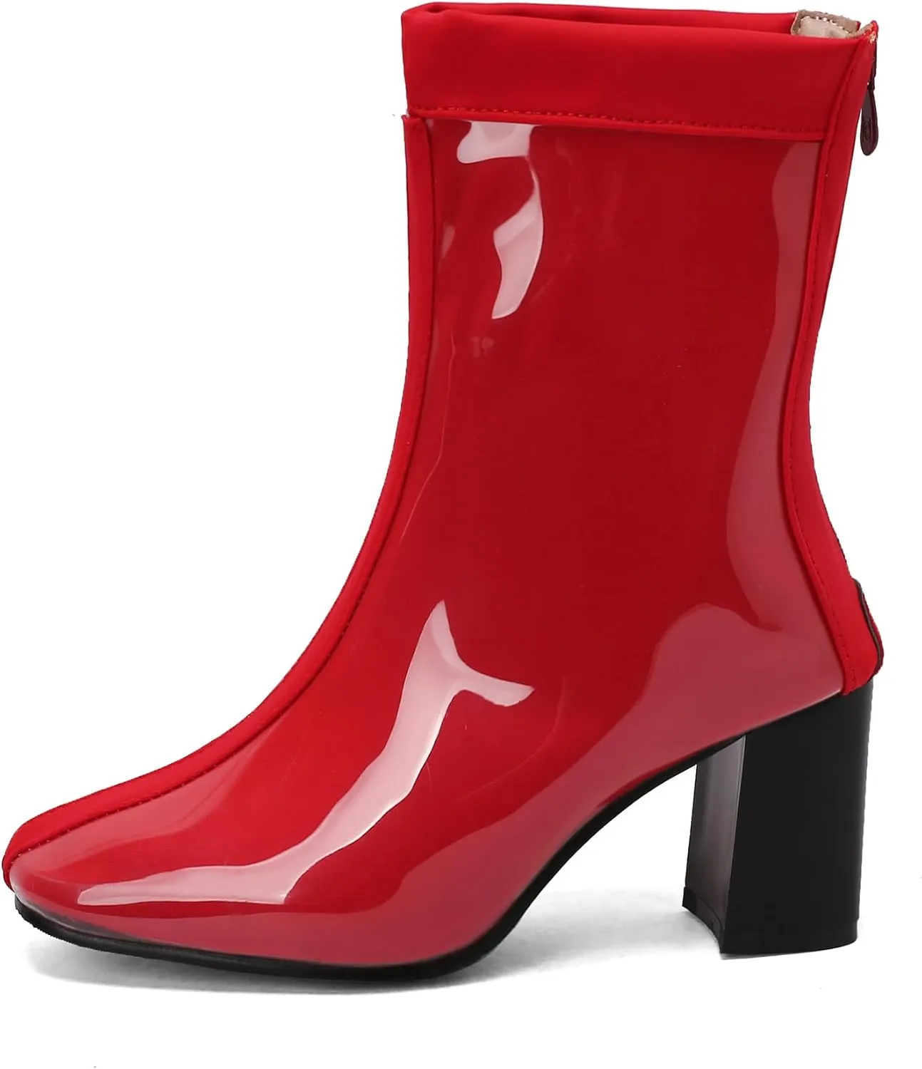 Women's Short Rain Boots Waterproof Rubber Boots Comfort Rainboots Garden Boot Work Booties Round Toe Back Zip Chunky High Heel Ankle Boots