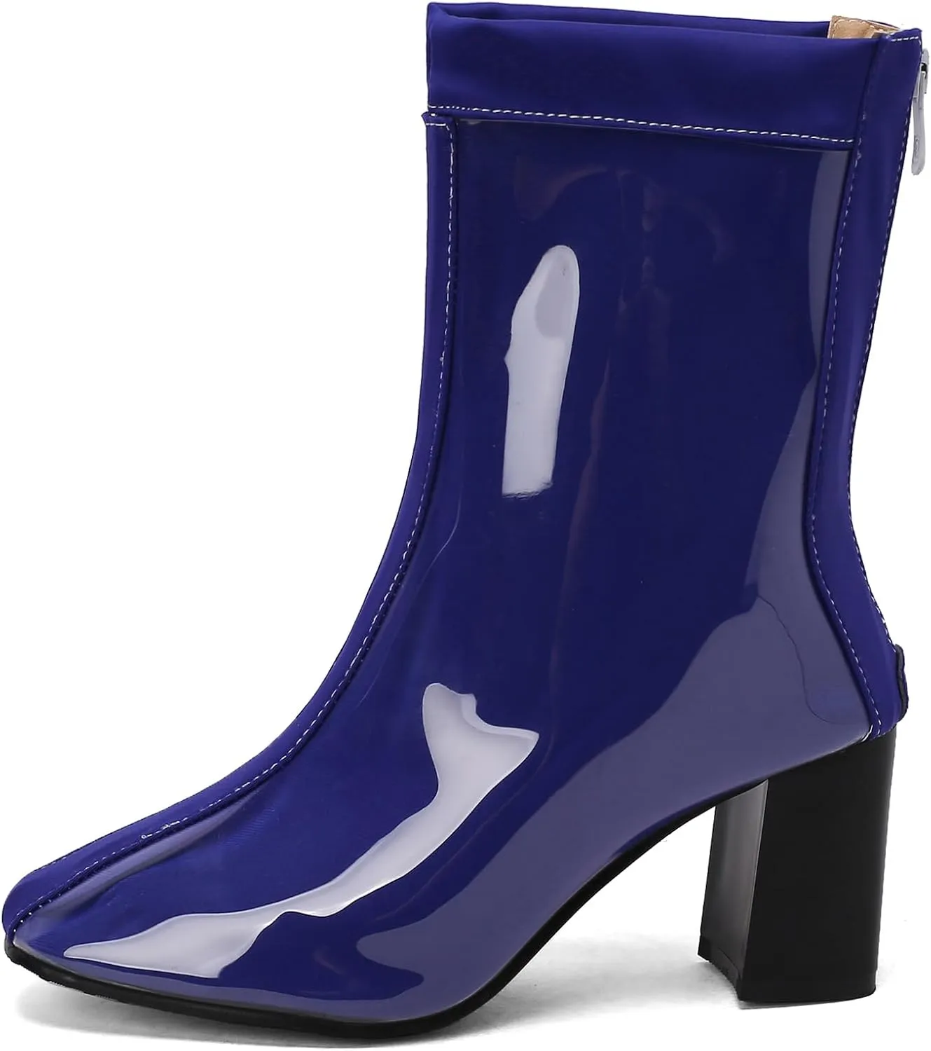 Women's Short Rain Boots Waterproof Rubber Boots Comfort Rainboots Garden Boot Work Booties Round Toe Back Zip Chunky High Heel Ankle Boots
