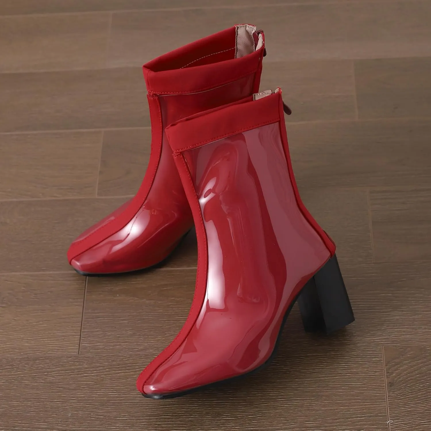 Women's Short Rain Boots Waterproof Rubber Boots Comfort Rainboots Garden Boot Work Booties Round Toe Back Zip Chunky High Heel Ankle Boots