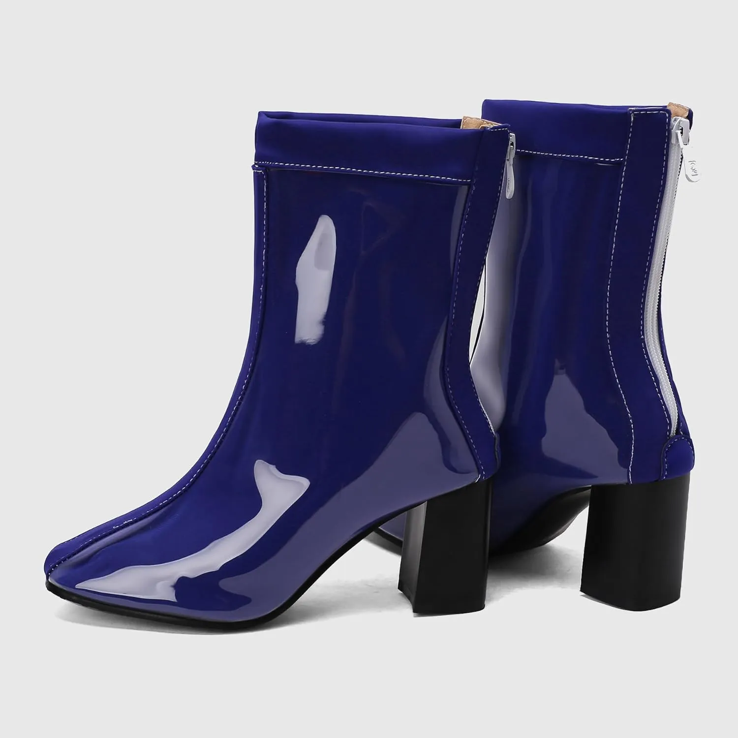 Women's Short Rain Boots Waterproof Rubber Boots Comfort Rainboots Garden Boot Work Booties Round Toe Back Zip Chunky High Heel Ankle Boots