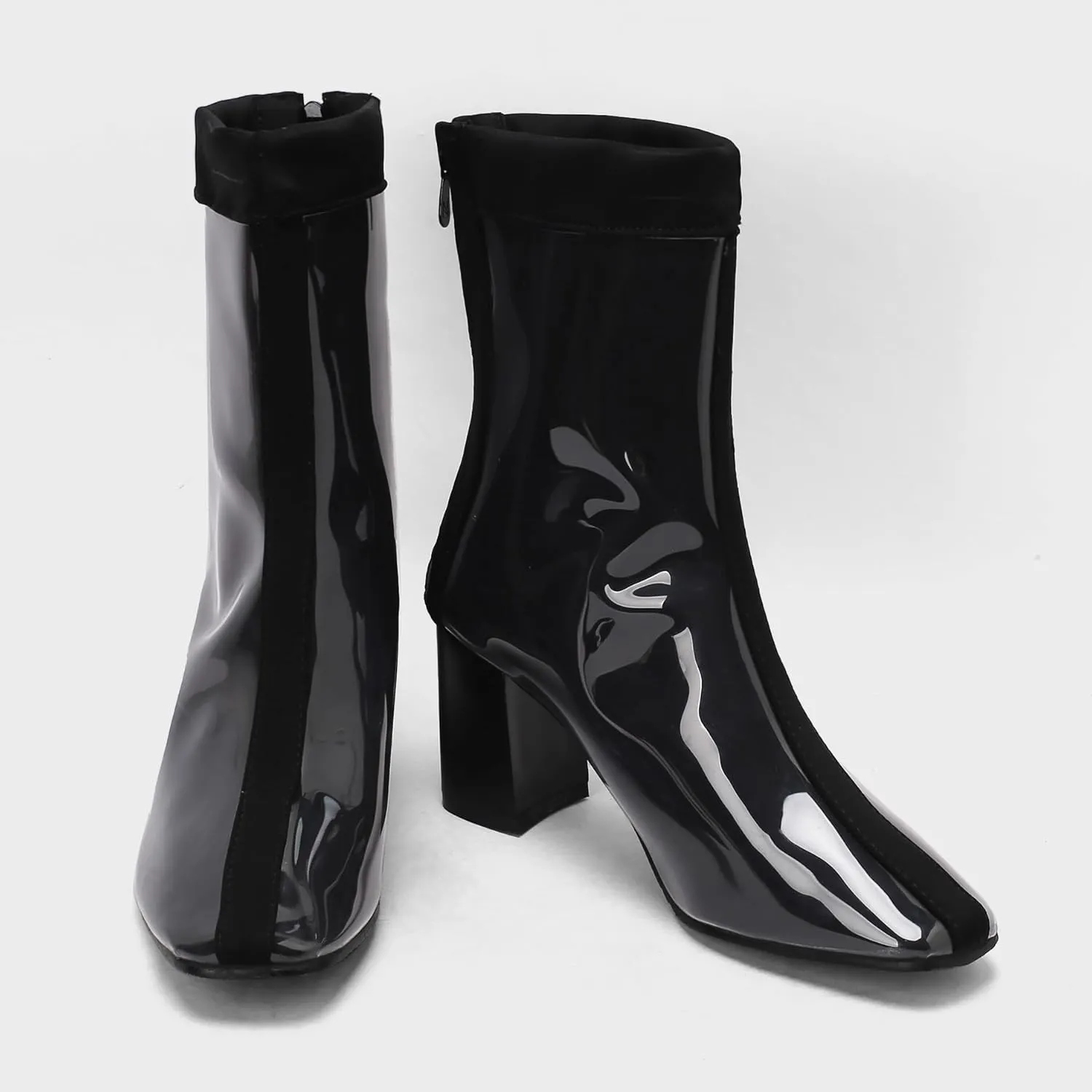 Women's Short Rain Boots Waterproof Rubber Boots Comfort Rainboots Garden Boot Work Booties Round Toe Back Zip Chunky High Heel Ankle Boots