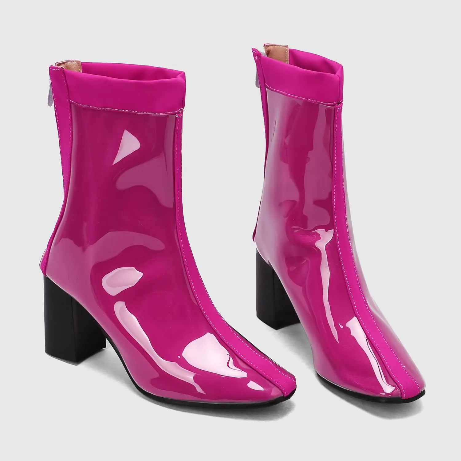 Women's Short Rain Boots Waterproof Rubber Boots Comfort Rainboots Garden Boot Work Booties Round Toe Back Zip Chunky High Heel Ankle Boots