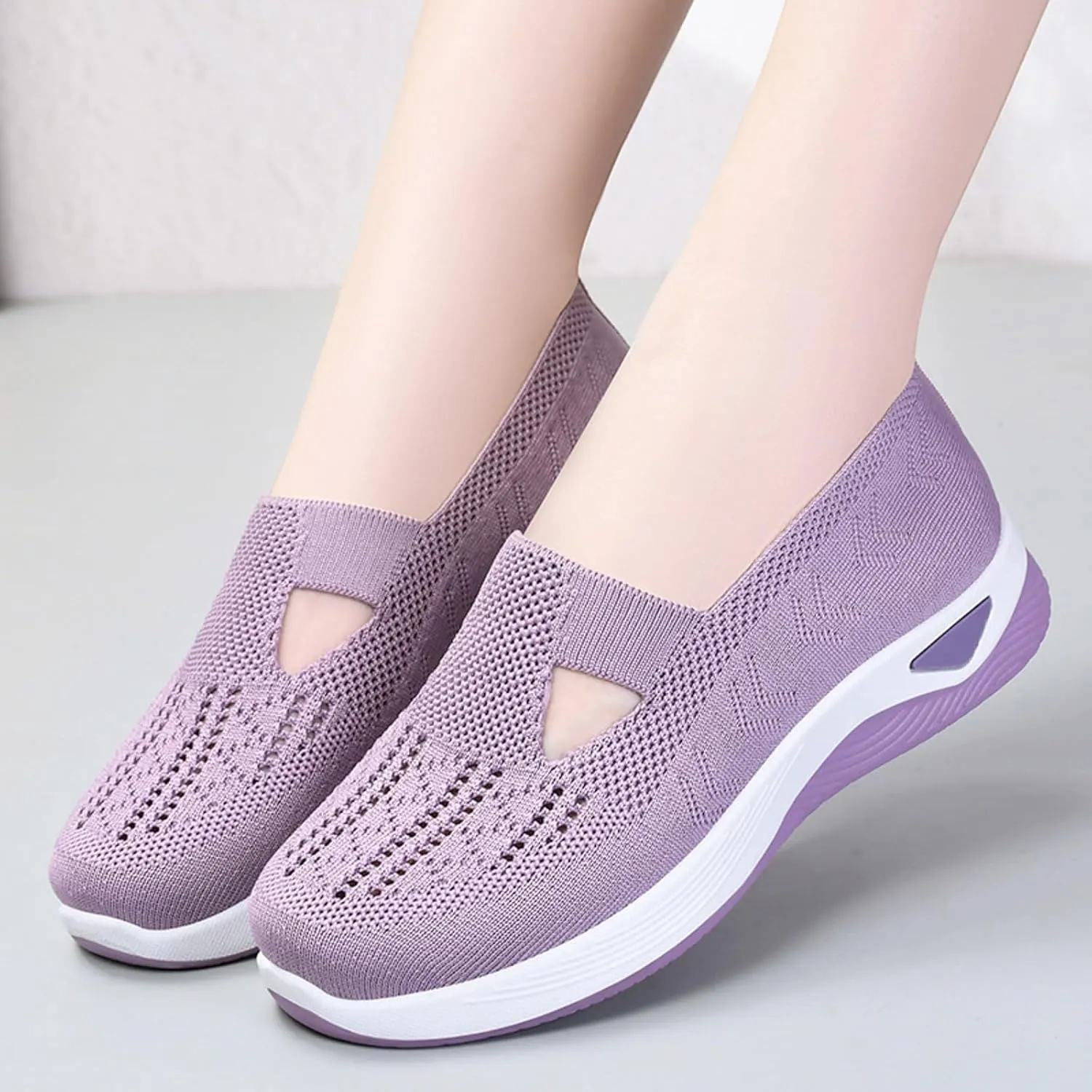 Womens Slip On Walking Shoes Lightweight Comfortable Sneakers Casual Canvas Flats Non Slip Elastic Loafers