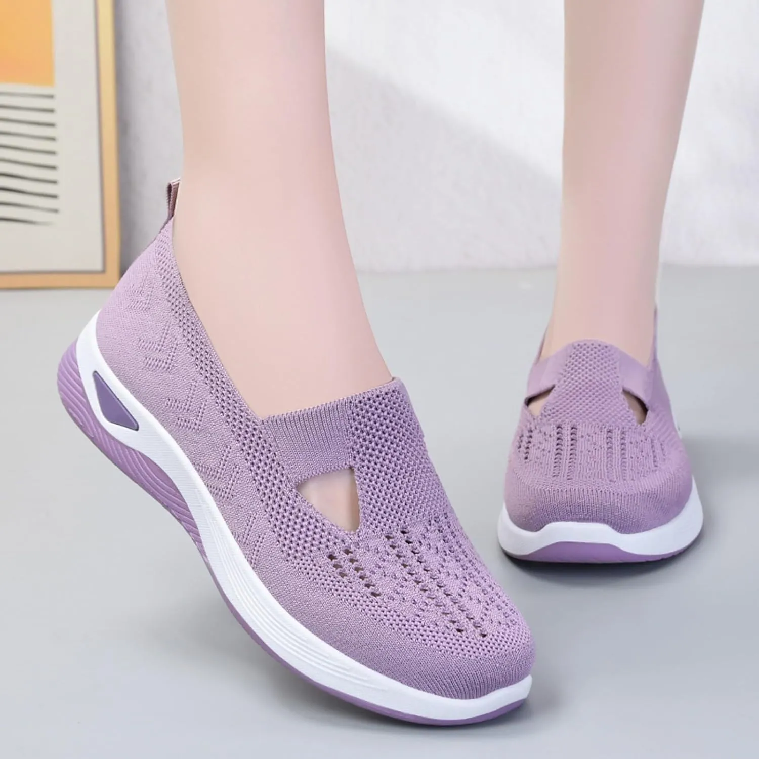 Womens Slip On Walking Shoes Lightweight Comfortable Sneakers Casual Canvas Flats Non Slip Elastic Loafers