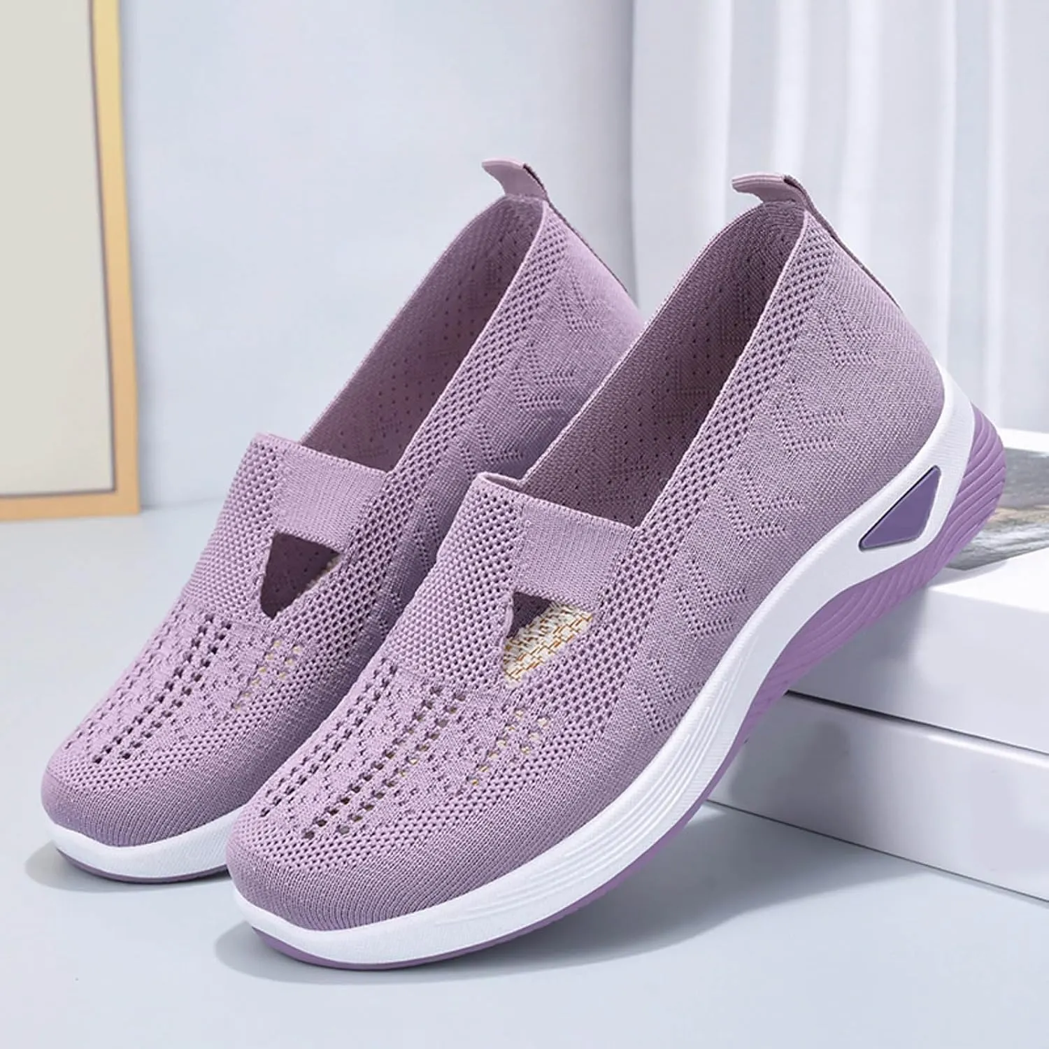 Womens Slip On Walking Shoes Lightweight Comfortable Sneakers Casual Canvas Flats Non Slip Elastic Loafers