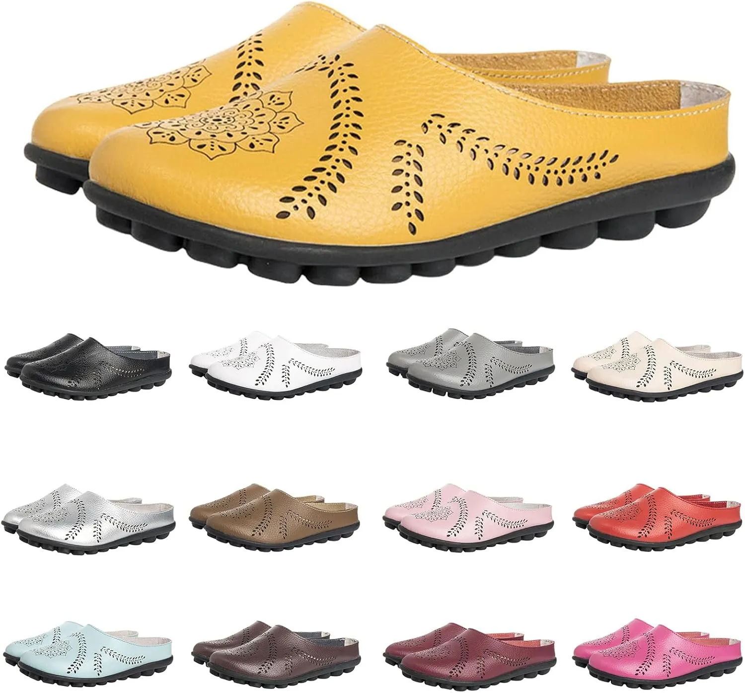 Womens Slippers Clogs Shoeshollow Out Leather Vamp Slippers Closed Toe Slip-On Flats Outdoor Comfortable Backless Sandals Summer Breathable Casual Mules