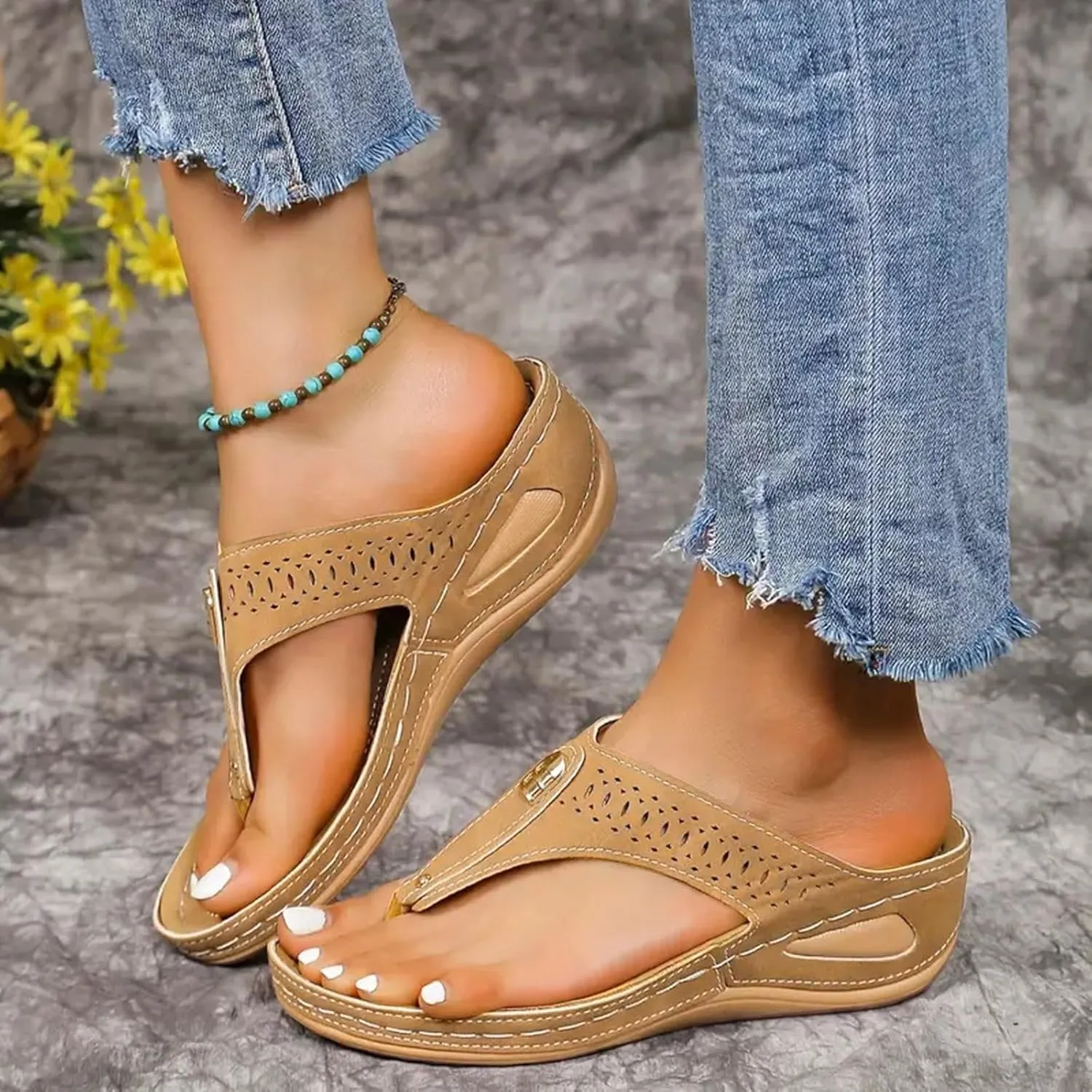 Women's Summer Casual Fashion Platform Wedge Orthopedic Sandals 2025 Hollow Out Design Stylish Open Toe Comfortable Platform Sandals Wide Width Walking Dress Shoes for Party Casual Beach Vacation