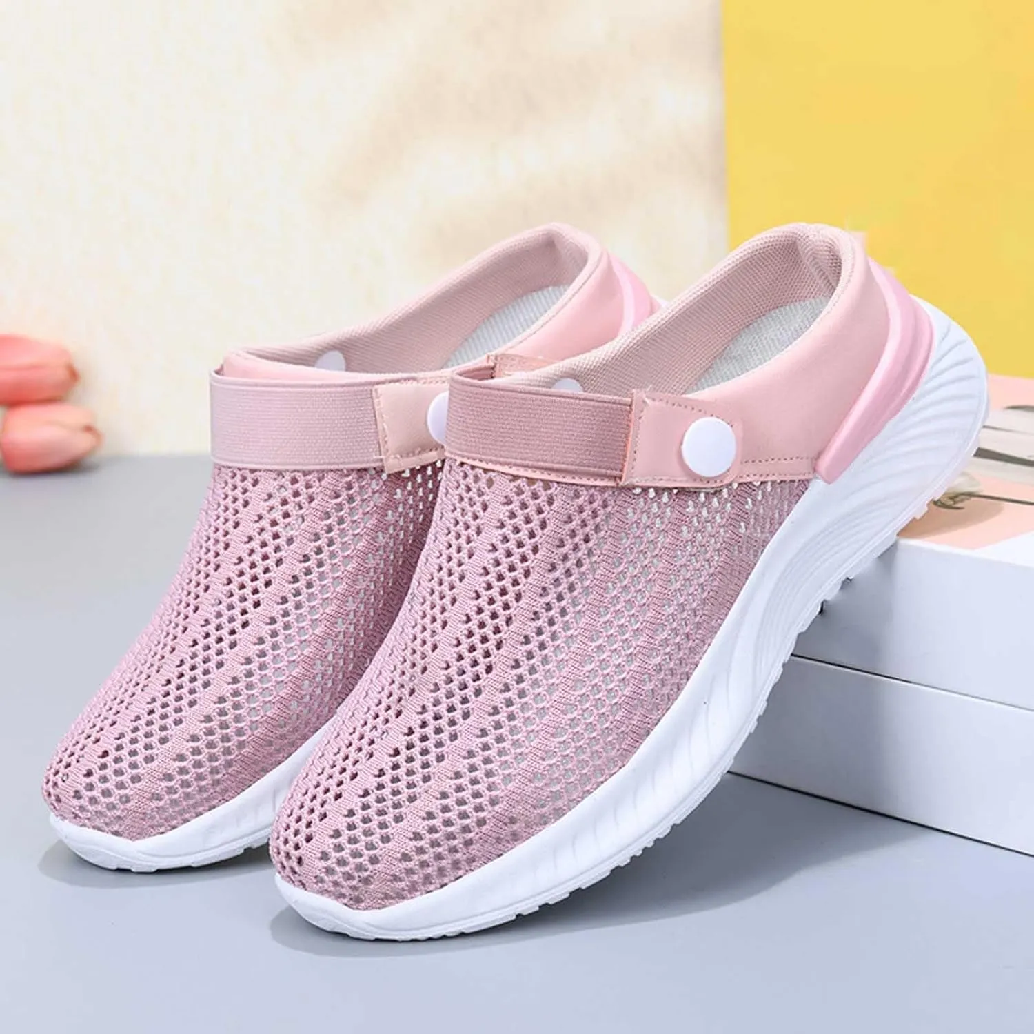 Women's Summer Fashion Solid Color Mesh Breathable Slippers Comfortable Non Slip Bag Toe Sketches Slides for Women